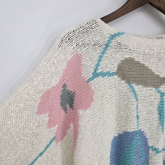 Vintage Knit Acrylic Boat Neck Floral  Sweater - Picture 2 of 4
